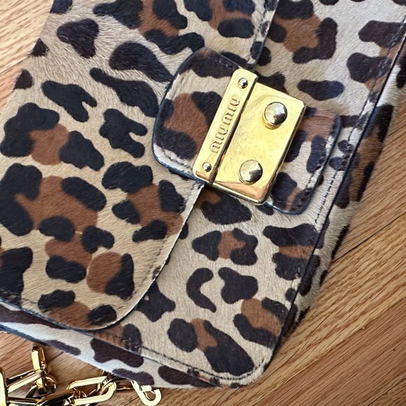 Miu Miu Bandoliera Leopard Print Calf Hair Shoulderbag - Picture 4 of 5